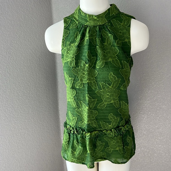 Maeve by Anthropologie High Neck Textured Peplum Green Sleeveless Top Blouse 6 - Picture 2 of 9